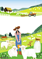 山峦草地棚子栅栏绵羊养殖农场体验插画图片下载-优图网