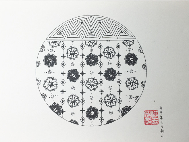 手绘纹样，纹样设计，敦煌纹样，线描画，黑...