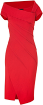 DONNA KARAN NEW YORK: Lipstick Red Sculpted Cap Sleeve Dress