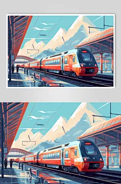 AI数字艺术春运旅客出行高铁站台插画