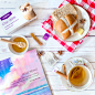 chai tea mindfulness meditation hot cross bun picnic honey book white wood relax 
