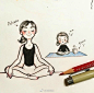 想象中做瑜伽的样子和自己做瑜伽的样子（ins：scarletadrianne） ​#手帐素材插画手绘##简笔画# ​​​​