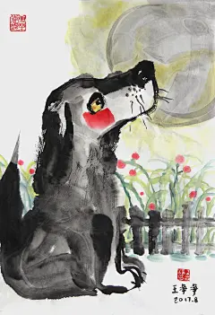 画儿晴天 王净净 卡萌 萌宠水墨画 水墨动物画 水墨鳄鱼 水墨狗狗 水墨鹈鹕 水墨斑马 水墨狮子 水墨鼹鼠 水墨猫头鹰 水墨青蛙……-狗狗