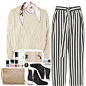 A fashion look from October 2017 featuring pink sweater, stripe pants and heeled booties. Browse and shop related looks.