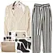 A fashion look from October 2017 featuring pink sweater, stripe pants and heeled booties. Browse and shop related looks.