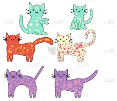 可爱的,儿童,猫,式样,简单,肖像,自然美,动物,乱画,绘制