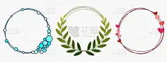 孤立集最小装饰花环幼稚手绘绿、蓝、粉简单细线为背景，横幅，纹理，壁纸，模板，框架，卡片，封面等矢量设