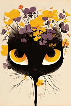 猫咪标识动物插画图片