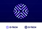 O-Tech  - 徽标设计2徽标符号渐变技术技术加密货币加密中心目标箭头箭头财务fintech科技徽标网格抽象网格图标身份品牌徽标