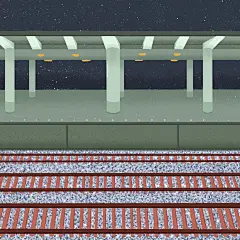 日常碎片插画｜夜晚的高铁站台