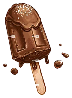 冰淇淋-融化的巧克力冰淇淋甜筒，撒上糖粉