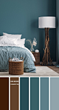 14 种漂亮的卧室配色方案：棕色和蓝绿色卧室