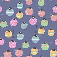 可爱的彩色扁平风格圣诞球无缝图案。它可以用作壁纸、桌面、打印、包装、织物或你的博客、封面和设计的背景