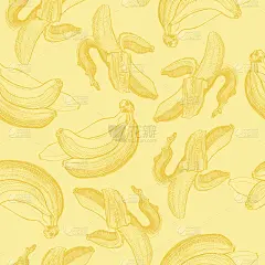 无缝墙纸图案与香蕉雕刻绘图。