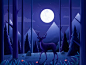 Elk in moonlight nature elk night moon flower mountain tree landscape travel illustration