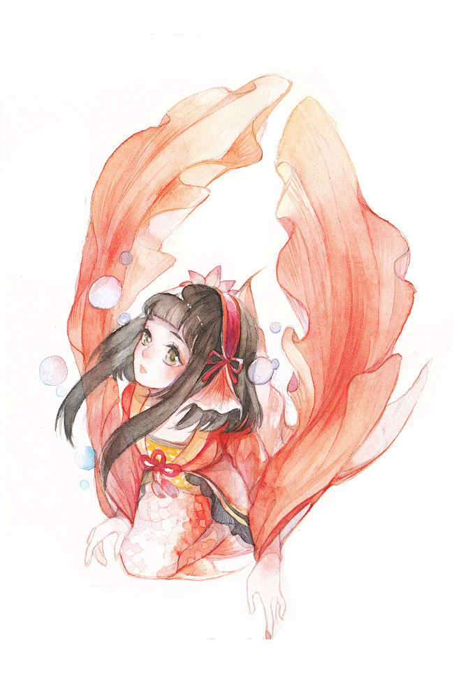 阴阳师手游鲤鱼精同人图插画壁纸水彩画的小鲤鱼精半次元第一中文cos
