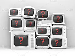 一堆复古电视——屏幕上有红色的问题。三维演示