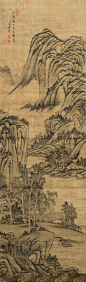 王原祁——【庚辰春日，仿大痴笔】山水 立轴欣赏 | 
清|王原祁(1642-1715)字茂京号麓台,又号石师道人、西庐后人，王时敏之孙。擅山水，承家法学元四家，以黄公望为宗。与王时敏、王鉴、王翚并称为“四王”，为娄东画派之正统派中坚人物。加上吴历、恽寿平合称“清初六家”或“四王吴恽”。