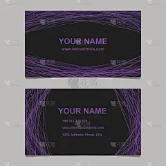 摘要名片模板设计集向量插图与紫色拱形条纹在黑色的背景