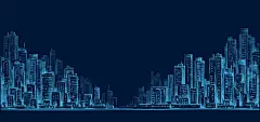 到了晚上，城市天际线全景手绘制城市景观、 绘制建筑图 - 图虫创意图库正版图片,视频,插图,微博微信公众号配图,自媒体素材