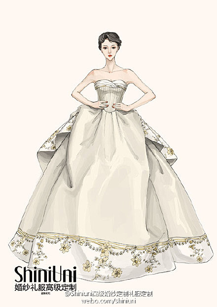 时尚手绘设计图。 #婚纱礼服设计# @予...