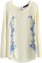 外贸原单白色手工绣花镂空圆领针织衫-最搭配