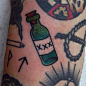 A small traditional style tattoo of a liquor bottle -  A small traditional style tattoo of a liquor bottle  - #bottle #liquor #small #style #tattoo #traditional
