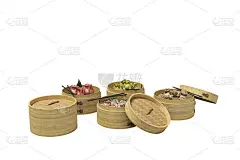 Dim Sum概念组孤立的3D渲染在呜呜背景上没有阴影