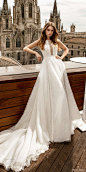 ricca sposa 2020 barcelona bridal sleeveless bateau neckline illusion embellished bodice a line boho a line ball gown wedding dress chapel train (19) mv