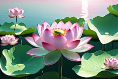 大暑仲夏荷花荷叶插画图片