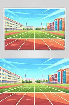 AI数字艺术扁平风校园球场操场插画-众图网