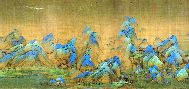 千里江山图卷.北宋王希孟作.65260X2612像素.绢本设色.注释.故宫博物院藏_页面_05.jpg (3881×1828)-花瓣网