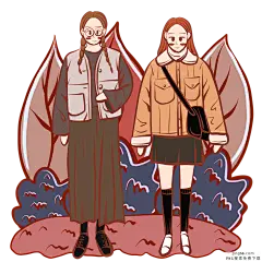 小清新少女文艺风手绘小插画 PNG搜索 长裙,厚棉衣,可爱少女,女生,外套,文静女生,装饰图案