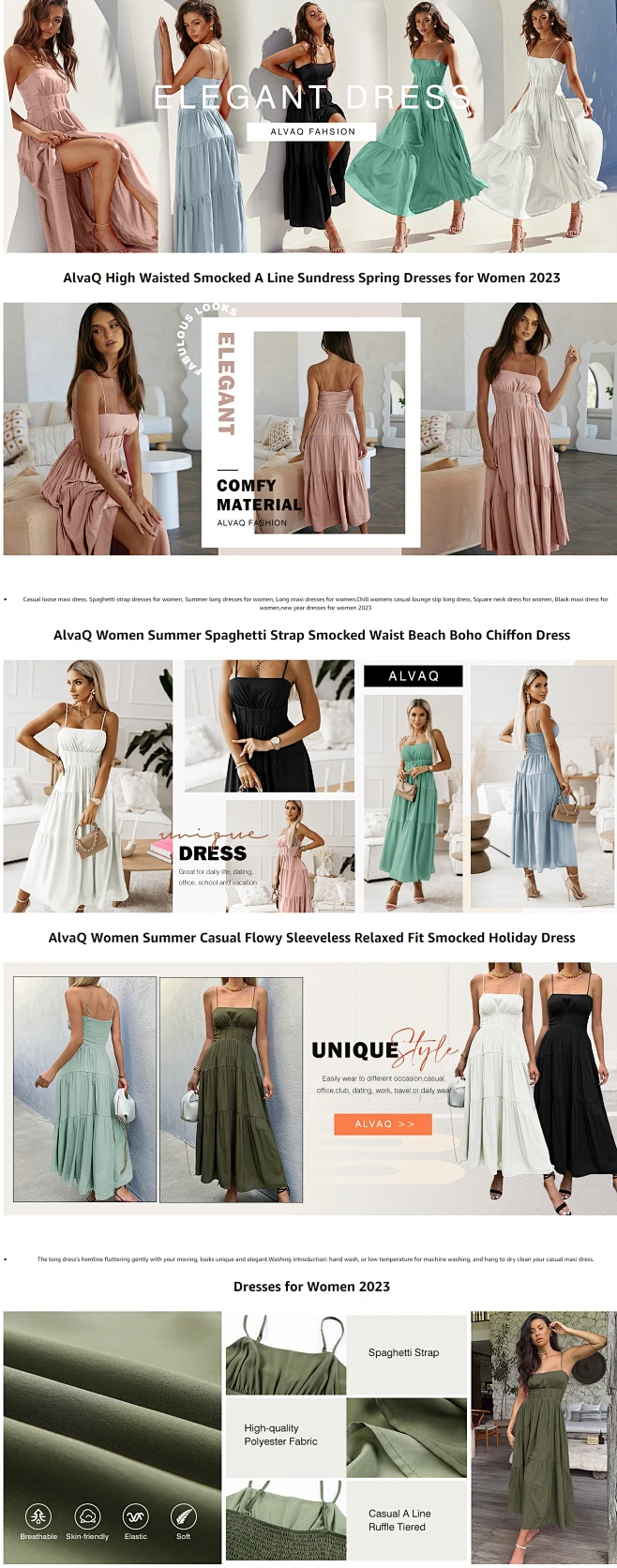Women's A-line Dress – Smock Top – Spaghetti Straps – Checkered Maxi Skirt