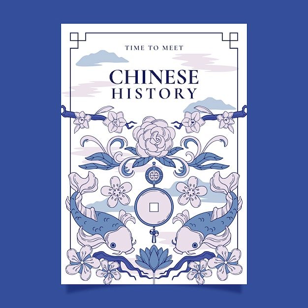 手绘中国风花朵锦鲤插画背景模板