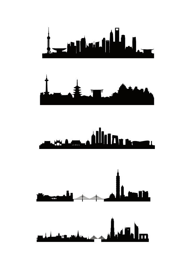著名城市地标建筑剪影