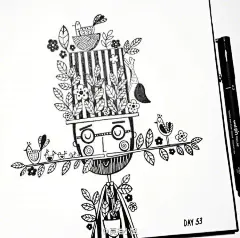 手绘，线描，黑白画，来自ins上插画师katy Halford