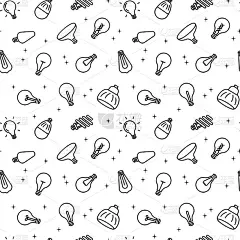 无缝矢量图案与灯泡。灯泡和灯泡，创意或创新符号。用于布料、纸张、包装、纺织品、海报、墙纸或背景