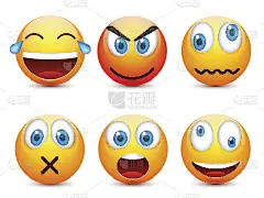 蓝眼睛的笑脸，表情包。黄脸带着情绪。面部表情。3 d现实emoji。伤心,高兴,生气的脸。有趣的卡通