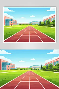 AI数字艺术扁平风校园球场操场插画-众图网