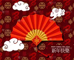 式样,龙,扇子,红色,传统,创造力,图像,矢量,重复