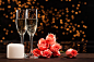 蜡烛,香槟,约会,晚餐,无人_98eb7d506_浪漫的香槟蜡烛和玫瑰_创意图片_Getty Images China