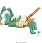 国潮端午节吃粽子元素绿色海浪山峰PNG素材图片素材