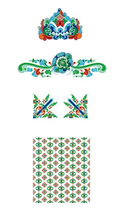 Chinese traditional pattern in modern design 观音法界莲花图案 : 以普陀山观音圣坛项目为主题，为华东建筑设计研究院设计创作。灵感来源于营造法式中的彩画，融入现代图案的设计及创作方法。取五彩遍装及碾玉装的颜色，为图案设色。营造浓郁的中国韵味。