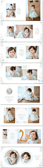 8张日系风儿童摄影满月周岁样片照片相册影集版面排版ps模板设计素材