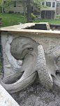 Concrete hand carved octopus