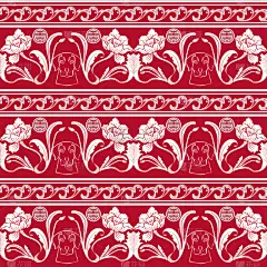 狗,四方连续纹样,动物头,东方人,春天,白色,红色,纸,式样,花
