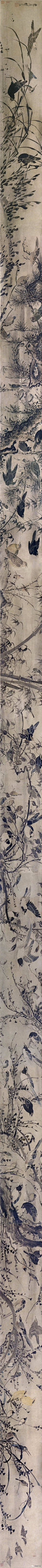 明 林良《灌木集禽图》长卷 北京故宫博物院藏
