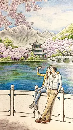 温馨浪漫情侣日常手绘安卓手机壁纸