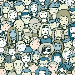 手绘人脸的无缝隙图案.关于人群的矢量图解